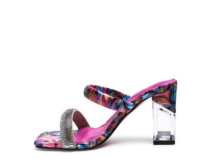 KRYPTON Clear Block Heeled Marble Print Slides - Blu Lotus Boutique