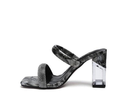 KRYPTON Clear Block Heeled Marble Print Slides - Blu Lotus Boutique