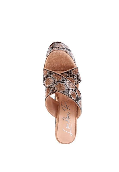 SINFUL HIGH PLATFORM PATTERNED DIAMANTE SLIDES - Blu Lotus Boutique