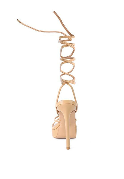 BONDAGE HIGH HEEL LACE UP SANDALS - Blu Lotus Boutique