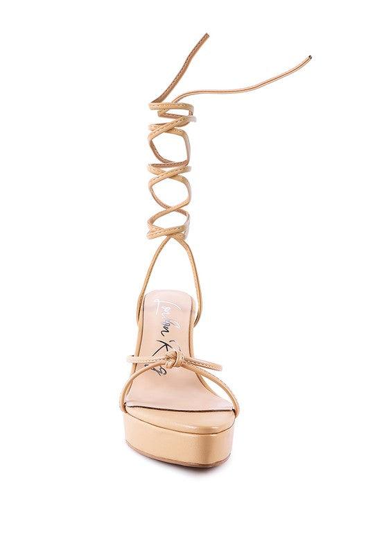 BONDAGE HIGH HEEL LACE UP SANDALS - Blu Lotus Boutique