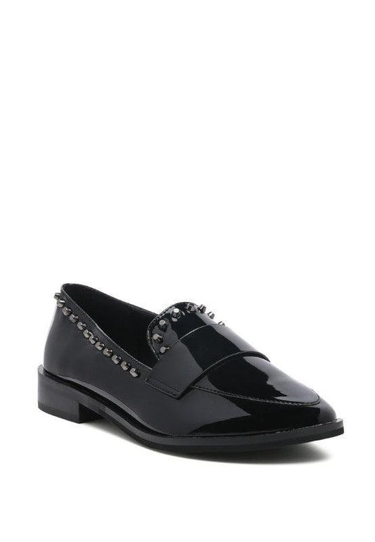 EMILIA Black Shine Forever Stud Penny Loafers - Blu Lotus Boutique