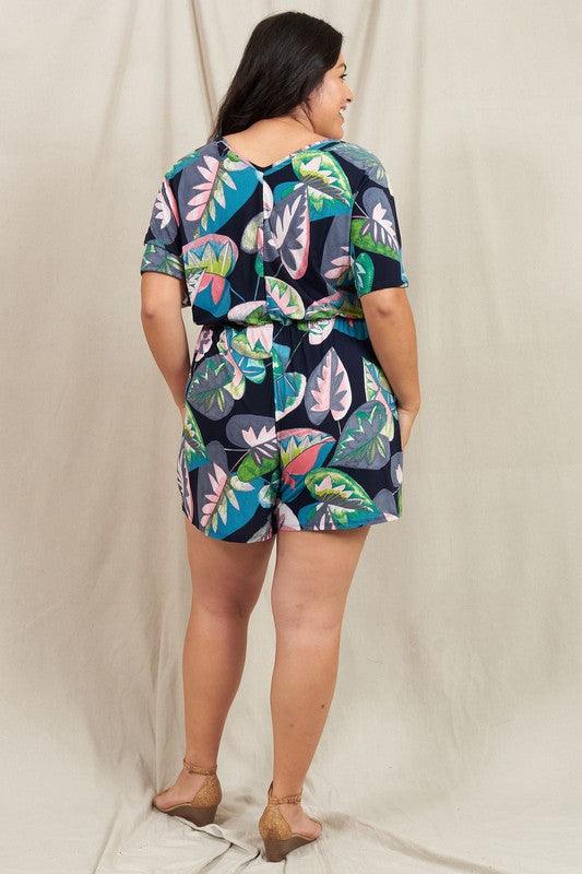 Plus Tropical Kimono Sleeve Romper - Blu Lotus Boutique