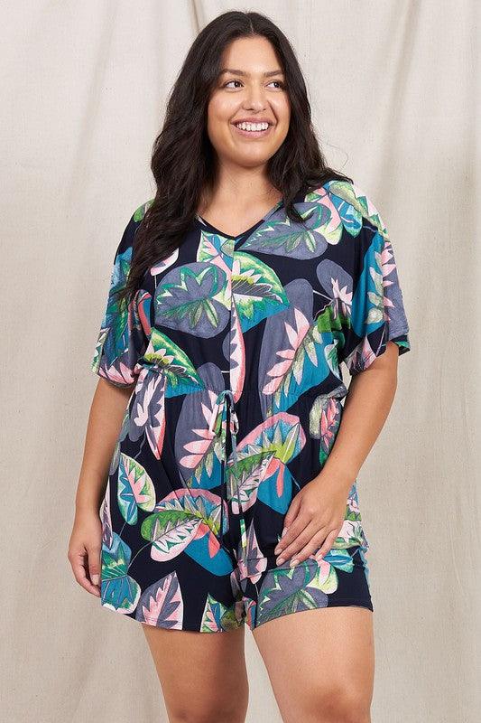 Plus Tropical Kimono Sleeve Romper - Blu Lotus Boutique