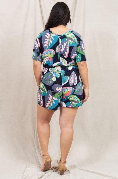 Plus Tropical Kimono Sleeve Romper - Blu Lotus Boutique