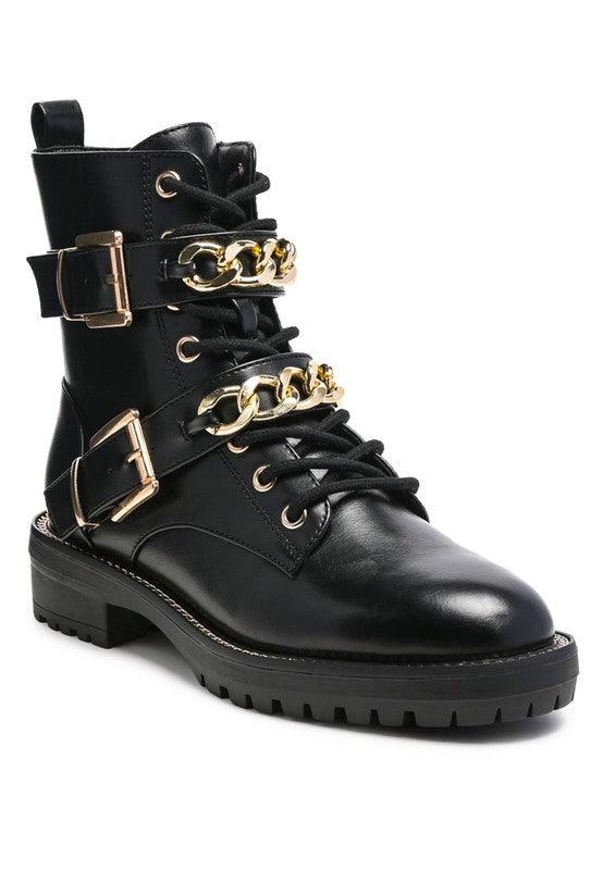 BILLY ATTA GIRL METAL CHAIN DETAIL BIKE BOOT, front boot - Blu Lotus Boutique 