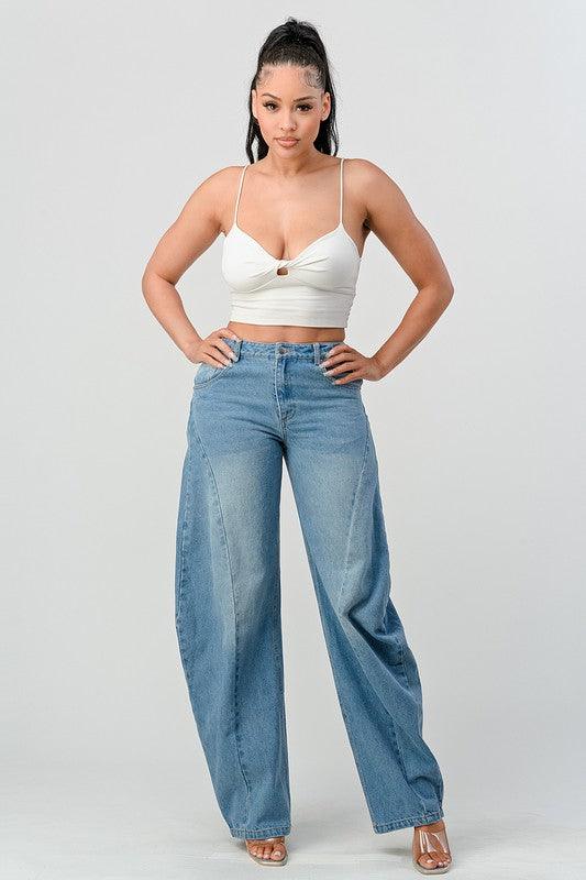 Athina Wide Leg Denim Jeans - Blu Lotus Boutique