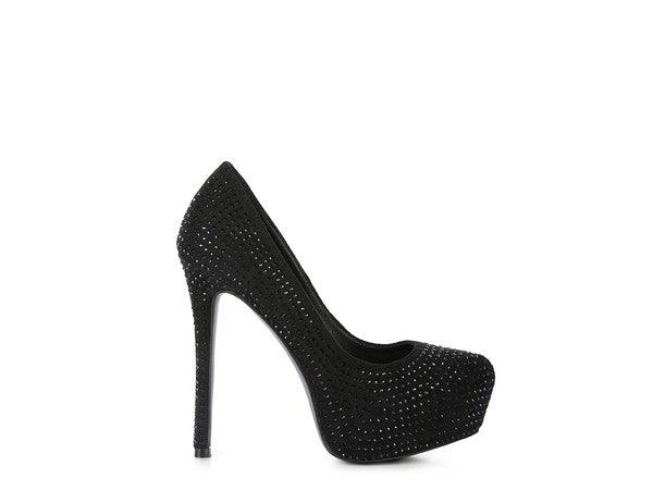 CLARISSE Diamante Faux Suede high Heeled Pumps