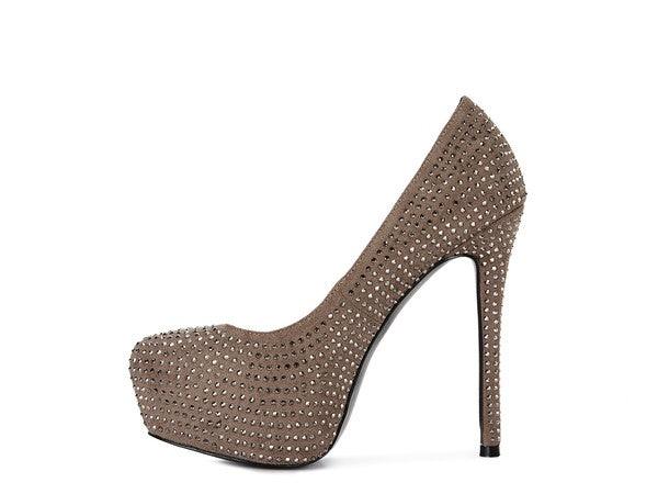 CLARISSE Diamante Faux Suede high Heeled Pumps