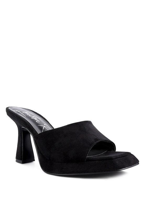 Copyme Micro Suede Slip On Spool Heel Sandals - Blu Lotus Boutique