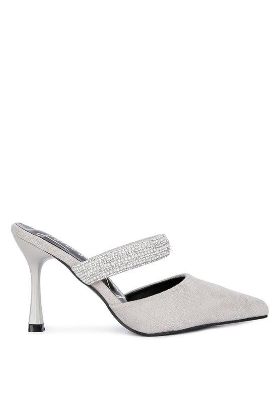 Fauci Diamante Strap Heeled Mules - Blu Lotus Boutique