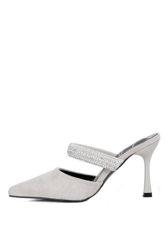 Fauci Diamante Strap Heeled Mules - Blu Lotus Boutique