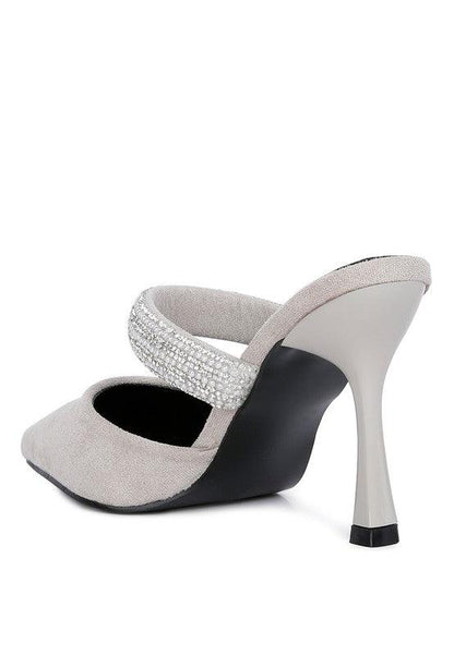 Fauci Diamante Strap Heeled Mules - Blu Lotus Boutique