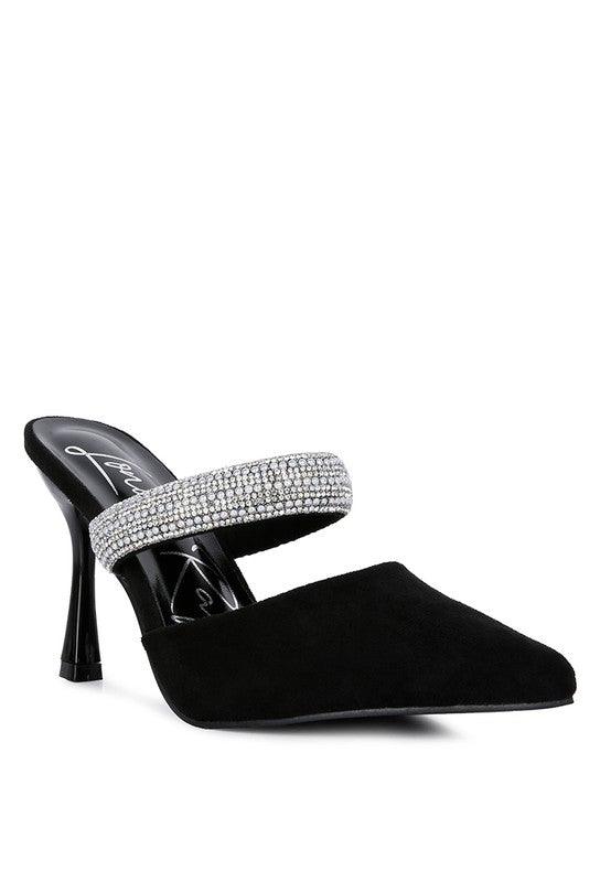 Fauci Diamante Strap Heeled Mules - Blu Lotus Boutique