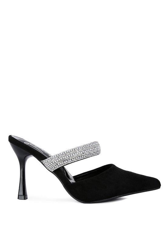 Fauci Diamante Strap Heeled Mules - Blu Lotus Boutique