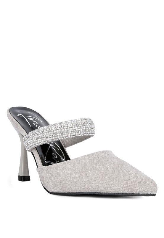 Fauci Diamante Strap Heeled Mules - Blu Lotus Boutique