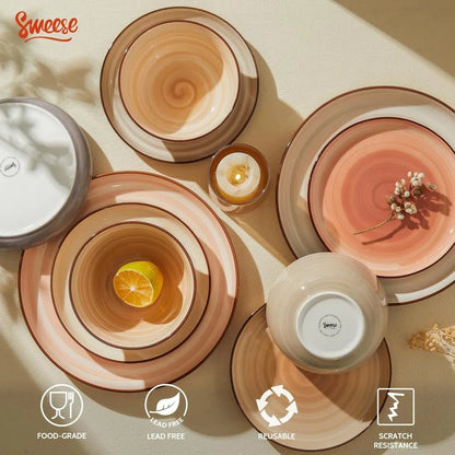 18 - Piece Porcelain Dinnerware Set, Round Plates and Bowls for 6 People, Scratch - Resistant and Dishwasher Safe - Blu Lotus Boutique