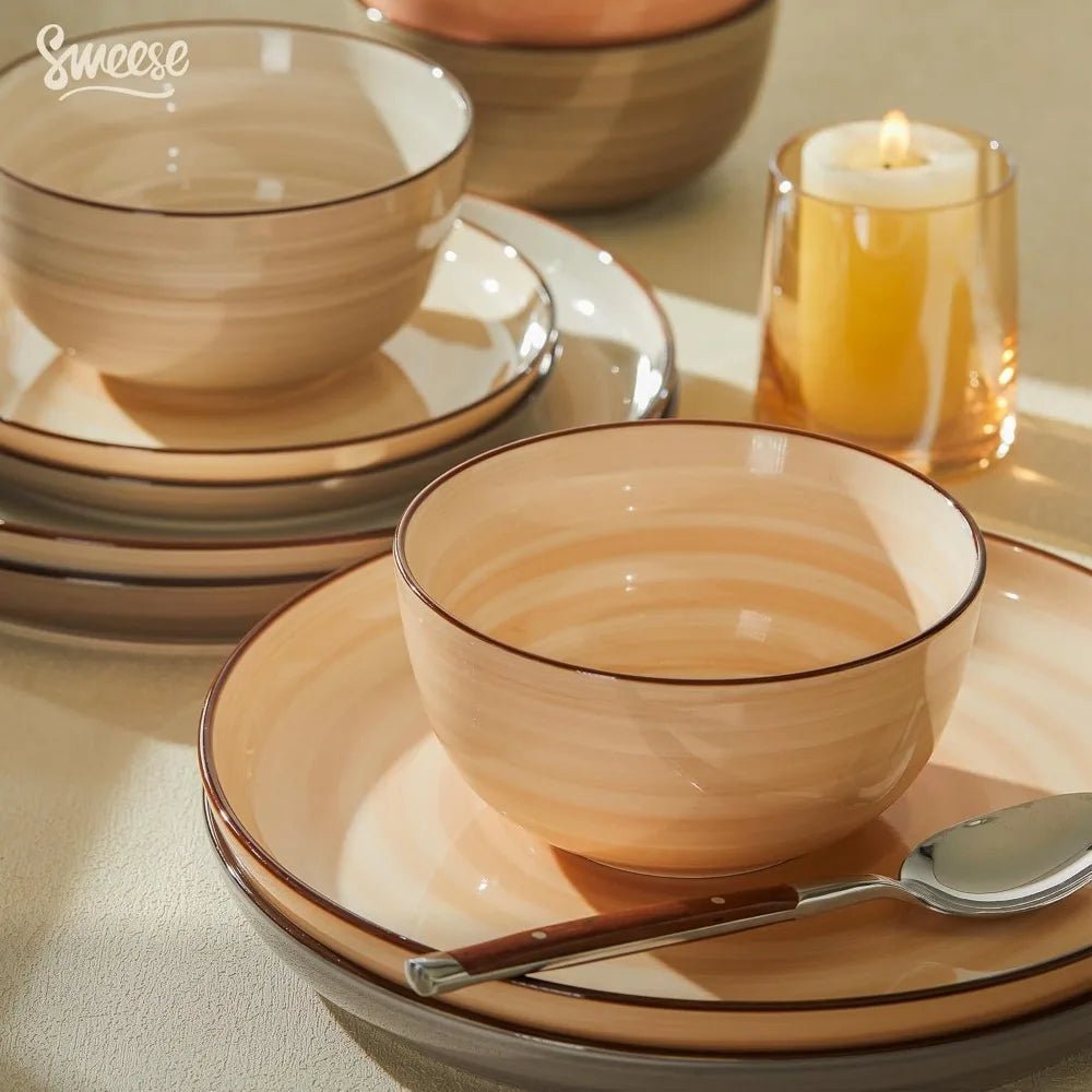 18 - Piece Porcelain Dinnerware Set, Round Plates and Bowls for 6 People, Scratch - Resistant and Dishwasher Safe - Blu Lotus Boutique