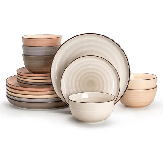 18 - Piece Porcelain Dinnerware Set, Round Plates and Bowls for 6 People, Scratch - Resistant and Dishwasher Safe - Blu Lotus Boutique