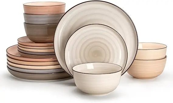 18 - Piece Porcelain Dinnerware Set, Round Plates and Bowls for 6 People, Scratch - Resistant and Dishwasher Safe - Blu Lotus Boutique