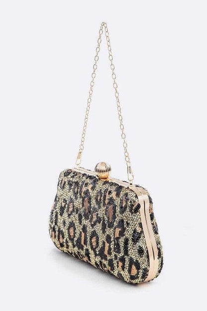 Leopard Print Sequins Convertible Box Clutch - Blu Lotus Boutique