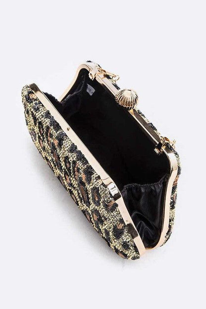 Leopard Print Sequins Convertible Box Clutch - Blu Lotus Boutique