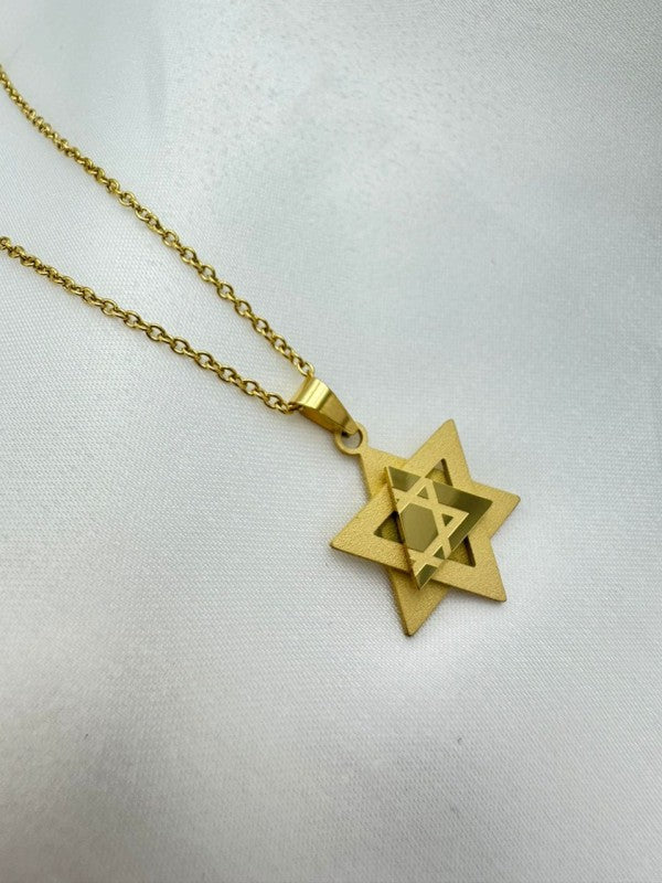 18K Gold Dipped Star of David 3 Layer Necklace - Blu Lotus Boutique