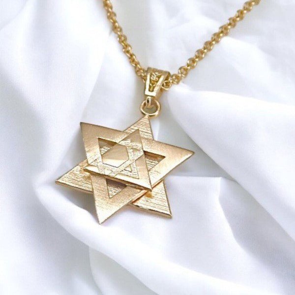 18K Gold Dipped Star of David 3 Layer Necklace - Blu Lotus Boutique