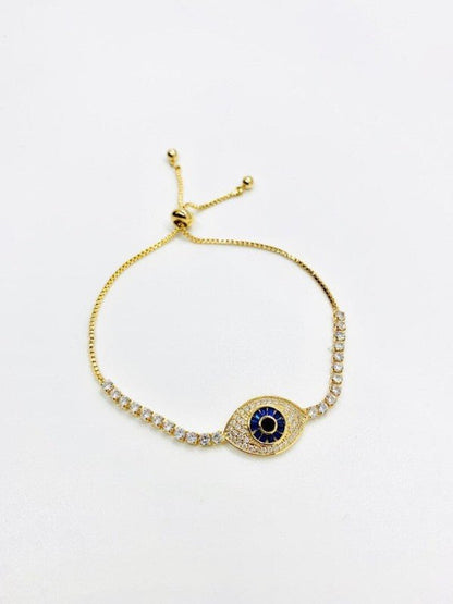 18K Gold Filled Evil Eye Tennis Bracelet with Blue - Blu Lotus Boutique