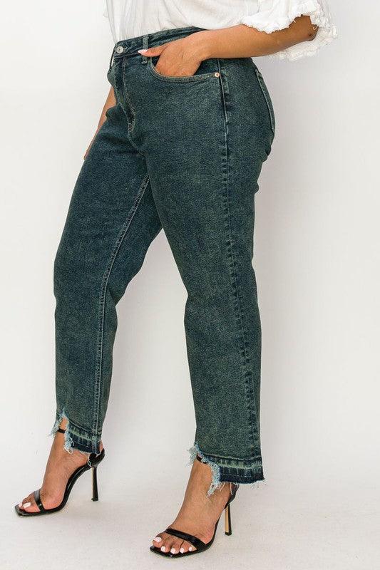 PLUS SIZE - HIGH RISE STRETCH STRAIGHT JEANS - Blu Lotus Boutique