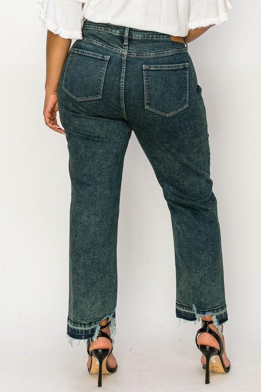 PLUS SIZE - HIGH RISE STRETCH STRAIGHT JEANS - Blu Lotus Boutique