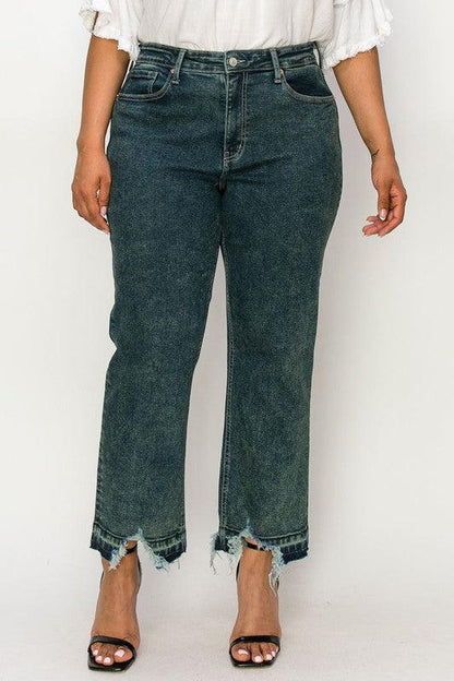 PLUS SIZE - HIGH RISE STRETCH STRAIGHT JEANS - Blu Lotus Boutique