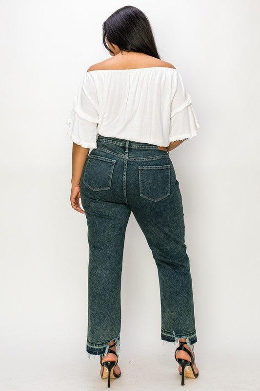 PLUS SIZE - HIGH RISE STRETCH STRAIGHT JEANS - Blu Lotus Boutique