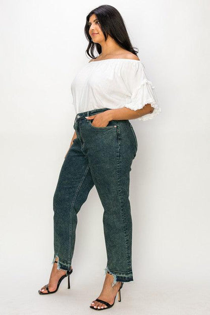 PLUS SIZE - HIGH RISE STRETCH STRAIGHT JEANS - Blu Lotus Boutique