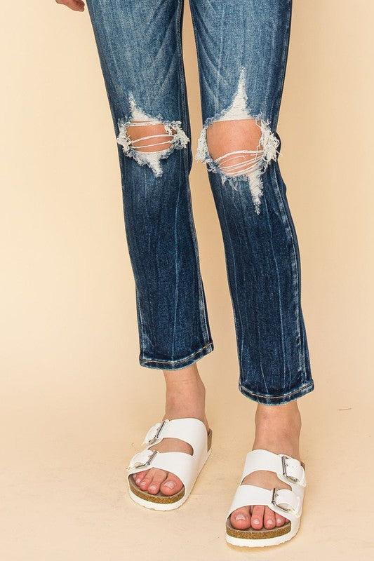 HIGH RISE STRETCH ANKLE CIGARETTE JEANS - Blu Lotus Boutique