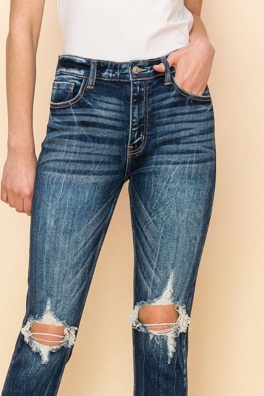 HIGH RISE STRETCH ANKLE CIGARETTE JEANS - Blu Lotus Boutique