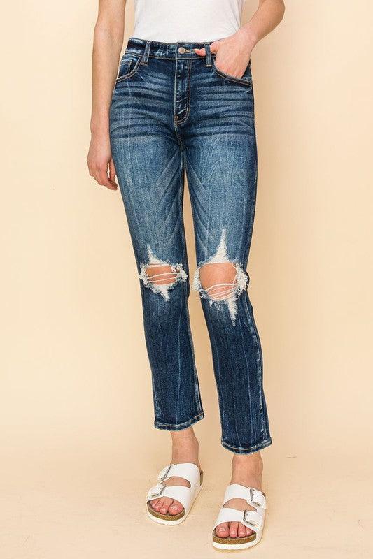 HIGH RISE STRETCH ANKLE CIGARETTE JEANS - Blu Lotus Boutique