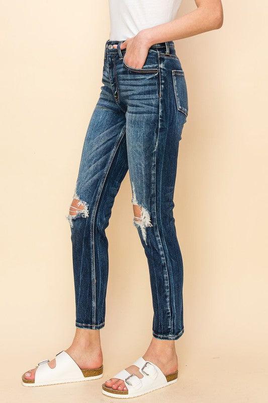 HIGH RISE STRETCH ANKLE CIGARETTE JEANS - Blu Lotus Boutique