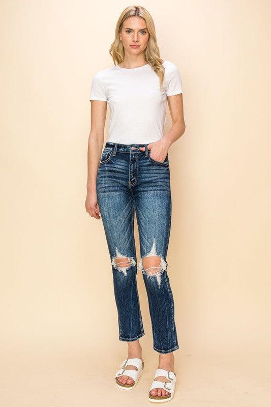 HIGH RISE STRETCH ANKLE CIGARETTE JEANS - Blu Lotus Boutique