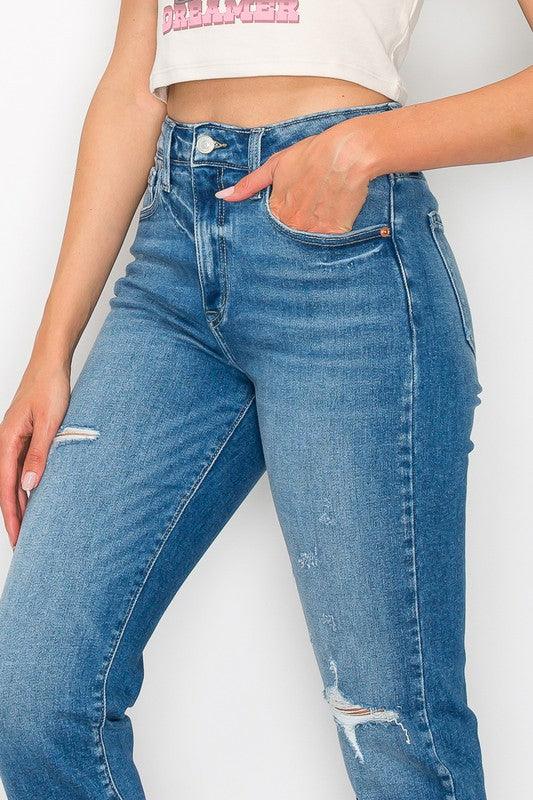 HIGH RISE TAPERED LEG JEANS - Blu Lotus Boutique