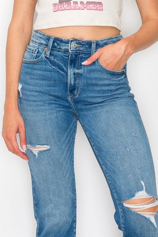 HIGH RISE TAPERED LEG JEANS - Blu Lotus Boutique