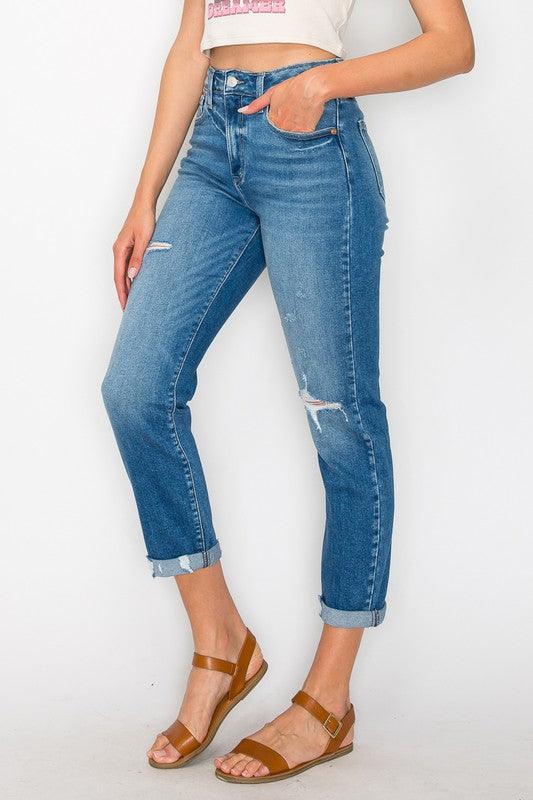 HIGH RISE TAPERED LEG JEANS - Blu Lotus Boutique