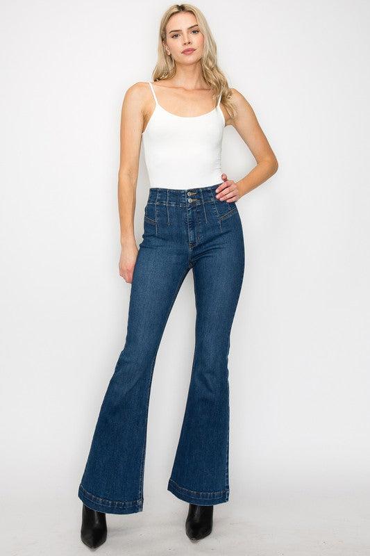 PLUS SIZE - HIGH RISE MODERN FLARE JEANS - Blu Lotus Boutique