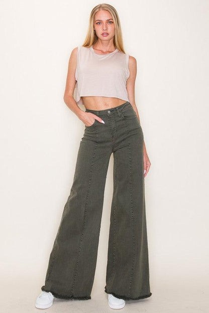 Wide leg, denim pants, jeans, western - Blu Lotus Boutique