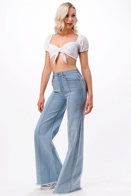 Wide leg, denim pants, jeans, western - Blu Lotus Boutique