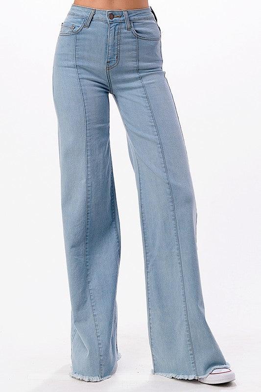 Wide leg, denim pants, jeans, western - Blu Lotus Boutique