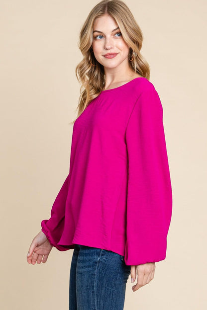 BOMBOM Textured Balloon Sleeve Top - Blu Lotus Boutique