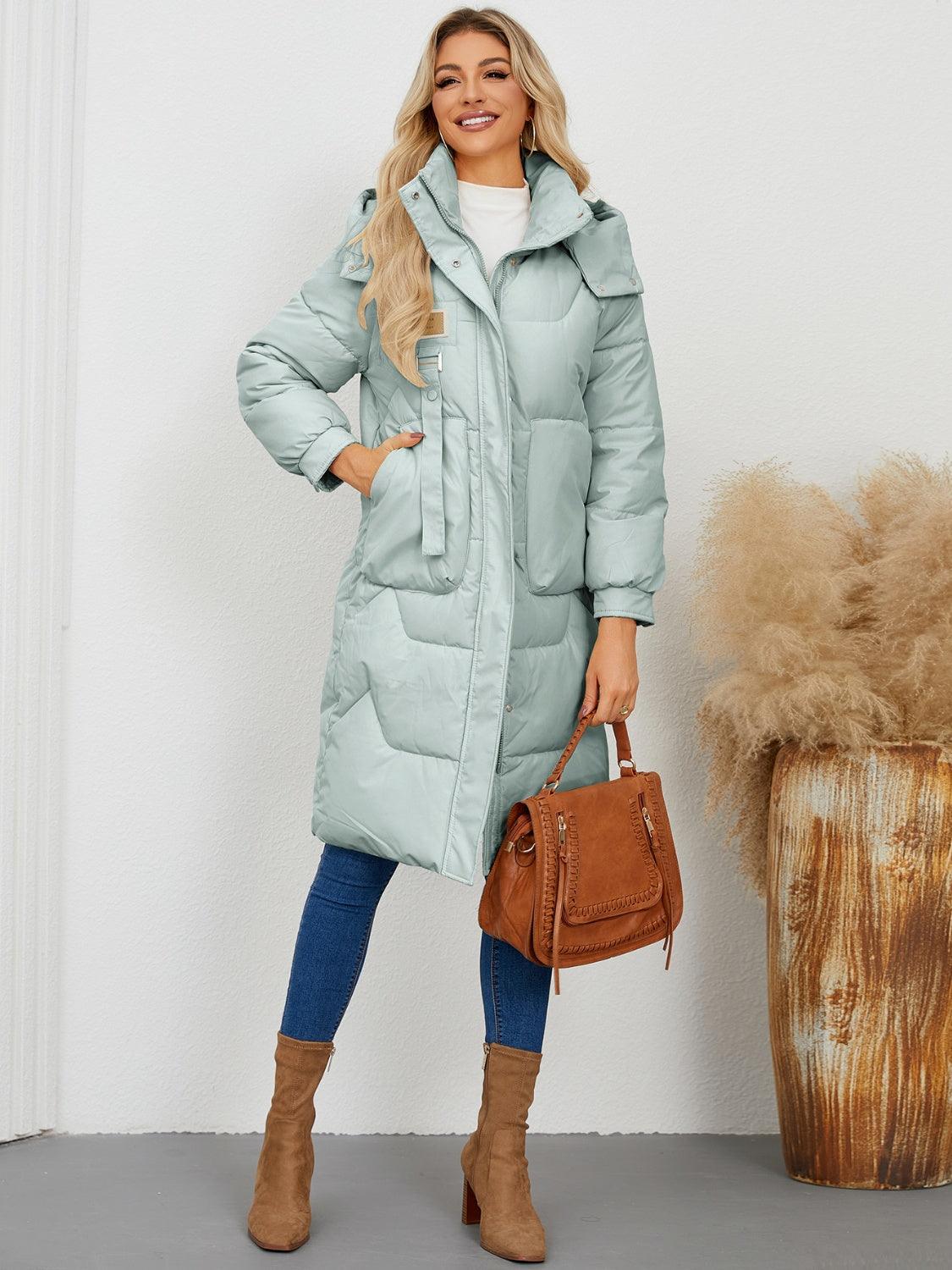 Long Sleeve Longline Hooded Winter Coat - Blu Lotus Boutique