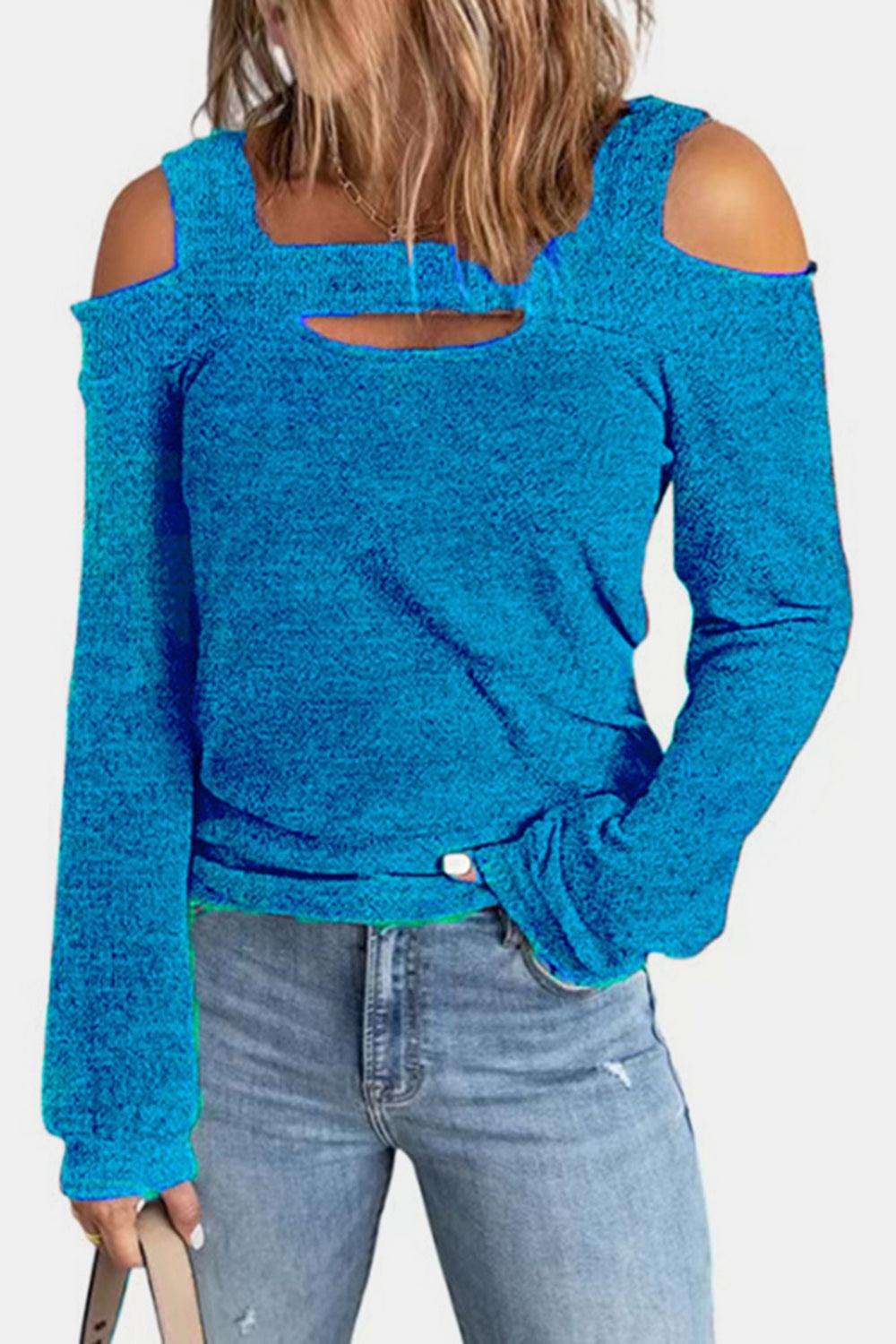 Full Size Cutout Cold Shoulder Blouse - Blu Lotus Boutique