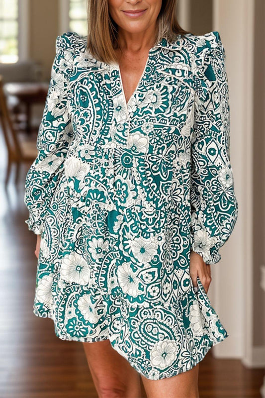 Plus Size Ruffled Printed Flounce Sleeve Dress - Blu Lotus Boutique